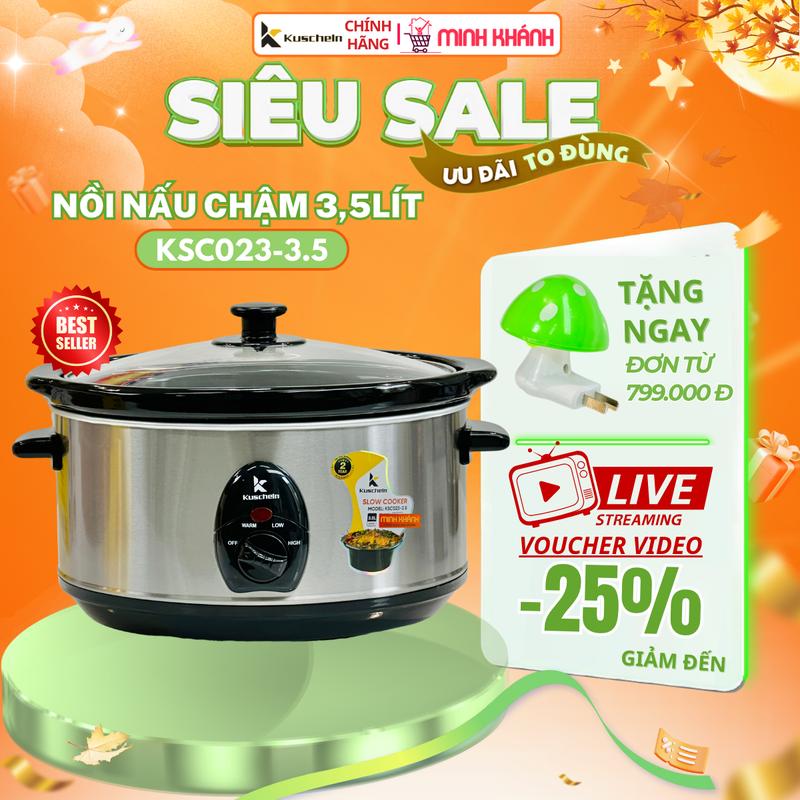 Nồi nấu chậm KUSCHELN KSC023-3.5L nồi kho cá nồi hầm lòng sứ Ovan tự ngắt chống cạn nước