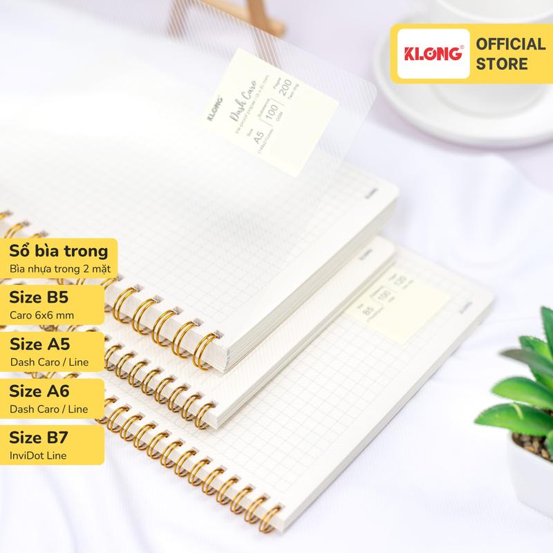 Sổ lò xo kép bìa nhựa 2 mặt Dash Caro Dash Line KLONG A6 A5 B5 120 200 trang