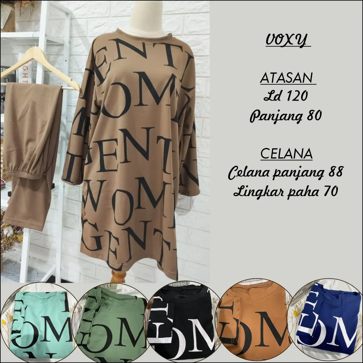 TERBARU..!! SETELAN WANITA OVERSIZE LENGAN 7/8 FULL PRINT BAHAN VOXY