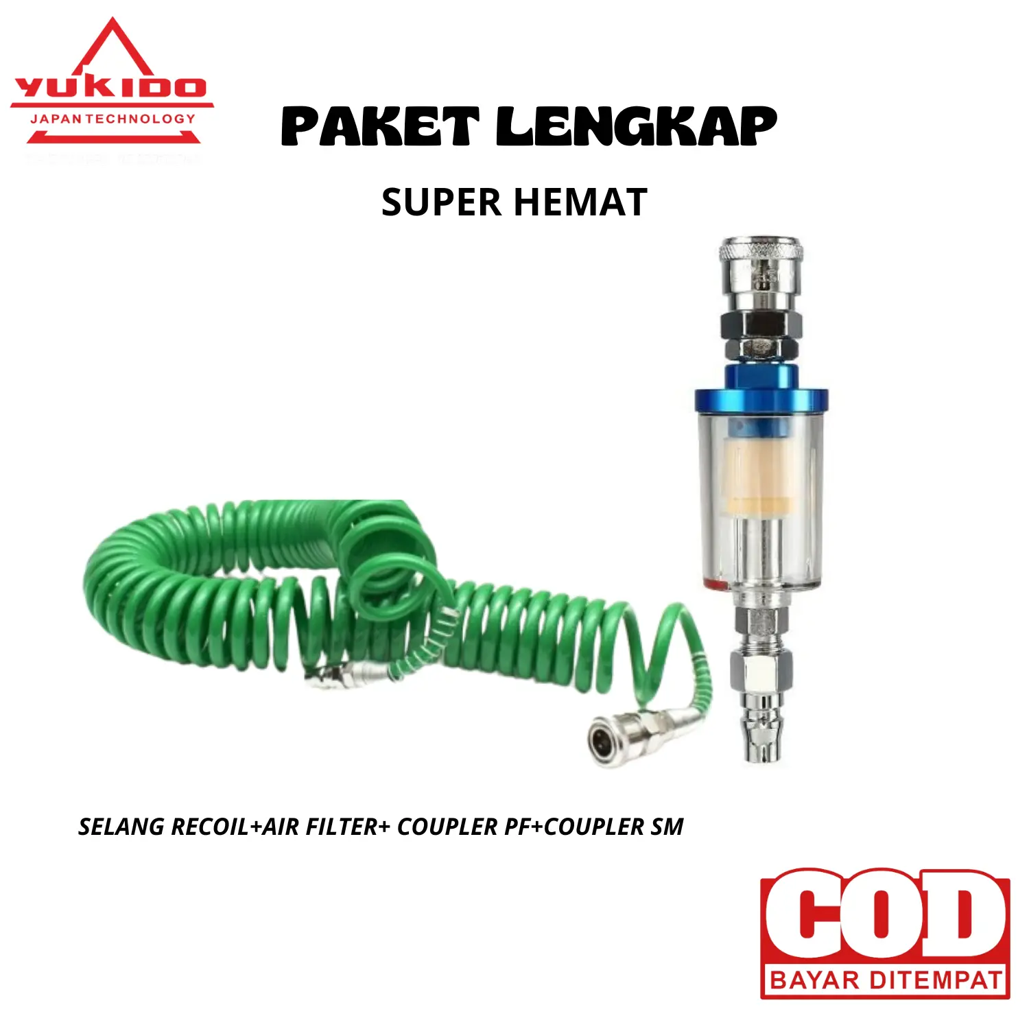 PAKET HEMAT Selang recoil Kompresor dan Saringan Kompresor AIR FILTER PAKET PLUS COUPLER PF SM Siap Pakai