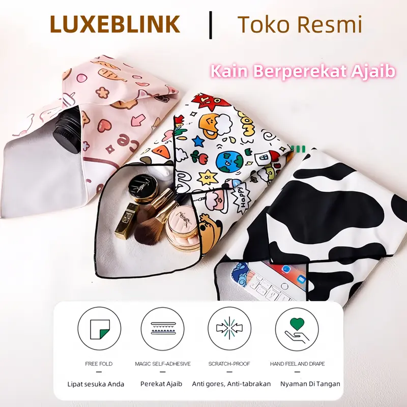 Pouch Kain Perekat Pelindung Ajaib Murah LUXEBLINK - Multifungsi untuk menyimpan barang Elektronik, penyimpan tablet/ipad, pouch kosmetik, penyimpan dan pelindung Kamera SLR, pouch tempat makan,pouch kain dengan design lucu 2