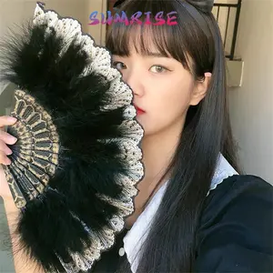 Kipas Bulu|Kipas/Kipas Tangan Model /Lipat Desain /Bulu Gaya Gothic/Jepang Untuk Menari /Bulu Gaya Gothic /Lipat Aksen Bulu