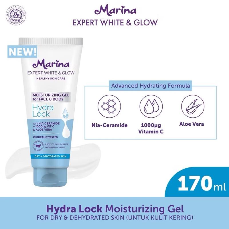 (READY STOK) Marina Expert White & Glow Moisturizing Gel for Face & Body  Hydra Lock 170ML | MOISTURIZER MARINA FOR FACE AND BODY 4