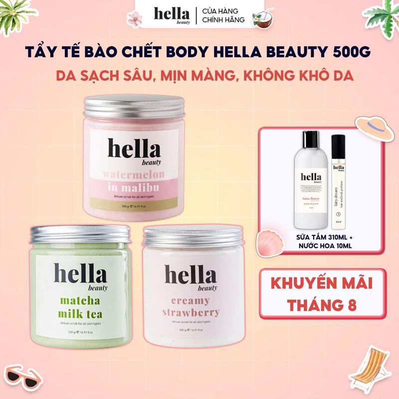 Tẩy tế bào chết body Hella Beauty 500g giúp làm sạch sâu hỗ trợ dưỡng sáng da
