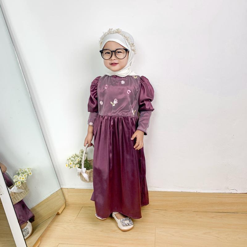 KNO 1-5 THN GAMIS ANAK ADISHA BAJU LONG DRESS ANAK PEREMPUAN BORDIR BROKAT BY LITTLE KODA 2