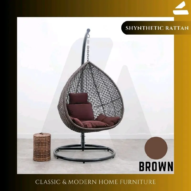 KURSI AYUNAN GANTUNG PIR ROTAN SINTETIS SET JOK BANTAL DUDUKAN / BANGKU TERAS AYUNAN GOYANG INDOOR OUTDOOR - DESAIN MINIMALIS SYNTHETIC RATTAN Furniture 0