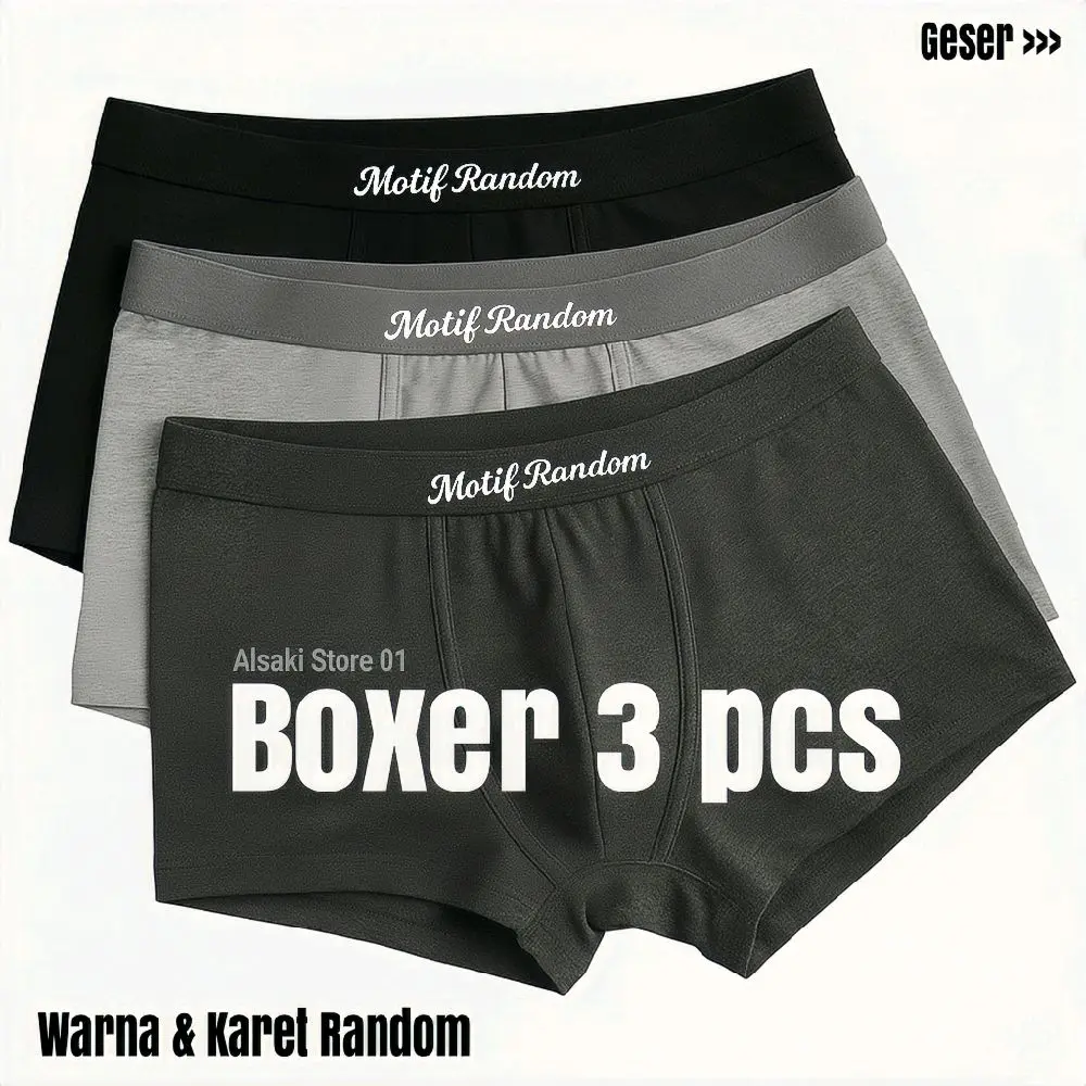 PAKET 3 PCS Celana Dalam Pria Boxer Yang Lagi Viral hitam Katun nyaman lembut Pendek Dewasa Cowok Karet Motif Sport baru priamurah Kotak Remaja