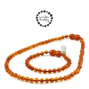 Amber Buddy | XB44LC Kalung & Gelang Amber Bayi Light Cognac Glossy - 32cm & 14cm.