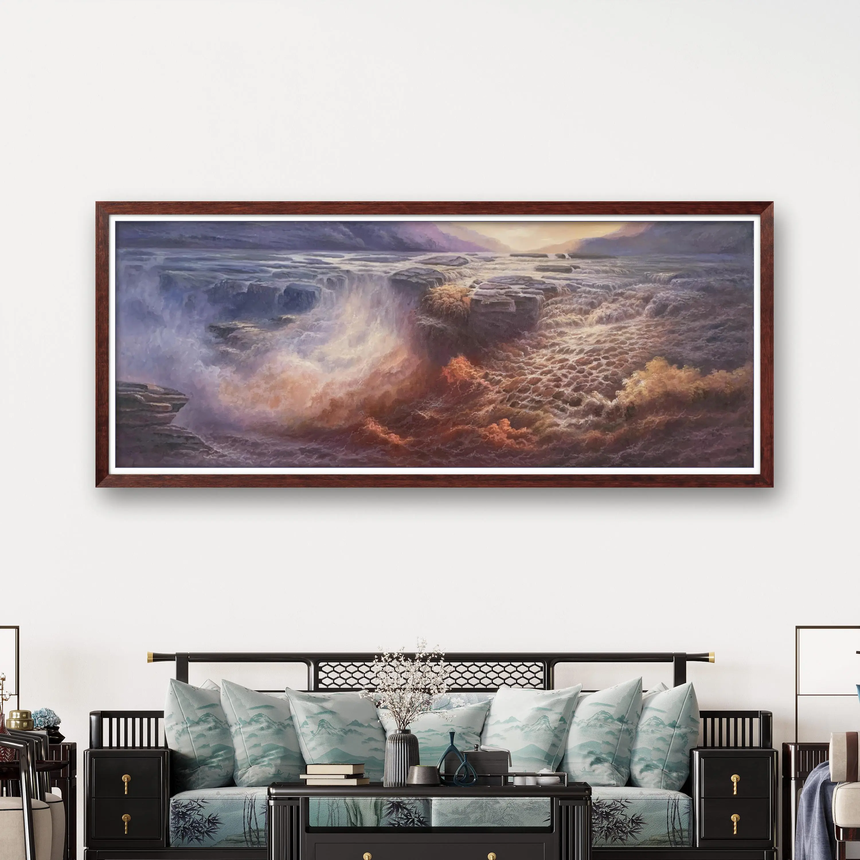 the Huanghe River Zhang Junlong's original landscape oil painting, texture reproduction print,  office hanging painting 100*200