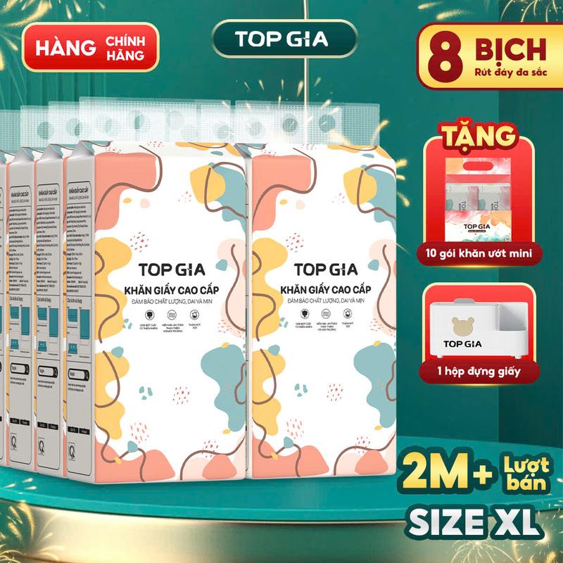   TẶNG 10G KHĂN ƯỚT+HỘP ĐỰNG GIẤY  Combo 8 Bịch Khăn Giấy CỠ ĐẠI XL Rút Đa Sắc Cao Cấp Treo Tường Tiện Lợi TopGia tặng 10G Khăn ướt và HỘP ĐỰNG GIẤY  tặng 3 móc treo  giấy 4 lớp Mềm Mịn ĐẠT QUY CHUẨN CỦA BỘ CÔNG THƯƠNG  SIZE XL - PREMIUM  