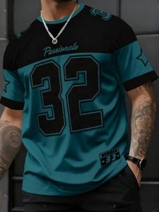 Camiseta casual de hombre con cuello redondo y manga corta, camiseta de fútbol con estampado 3D de estrellas y números, camiseta deportiva ajustada para todas las estaciones