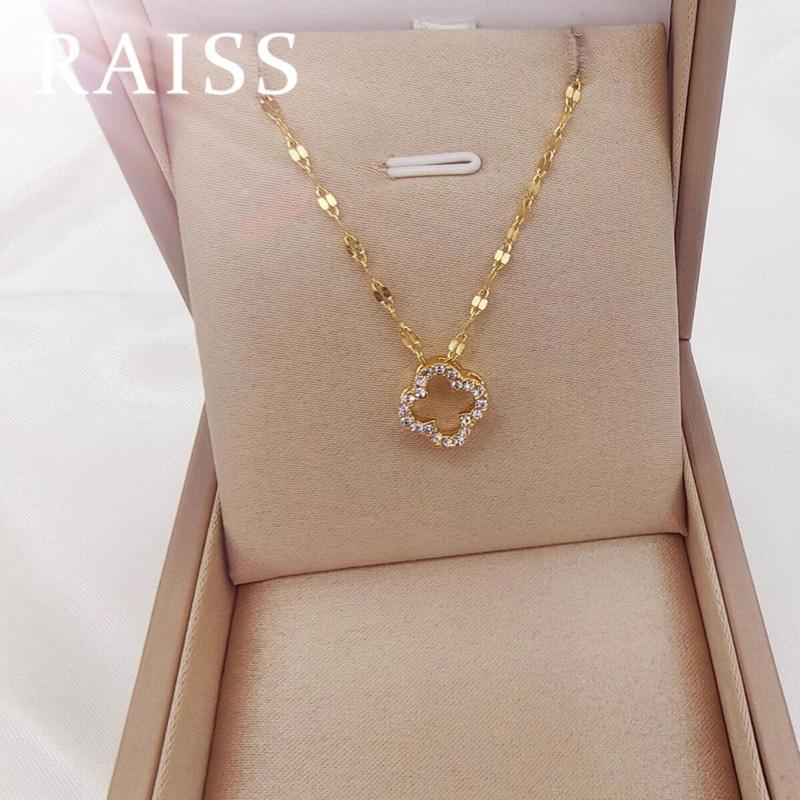 Product Introduction of Kalung Semanggi Empat Daun, Bertatah Warna Emas, Kalung Keluli Tahan Karat Titanium, Untuk Wanita, Tidak Luntur 25