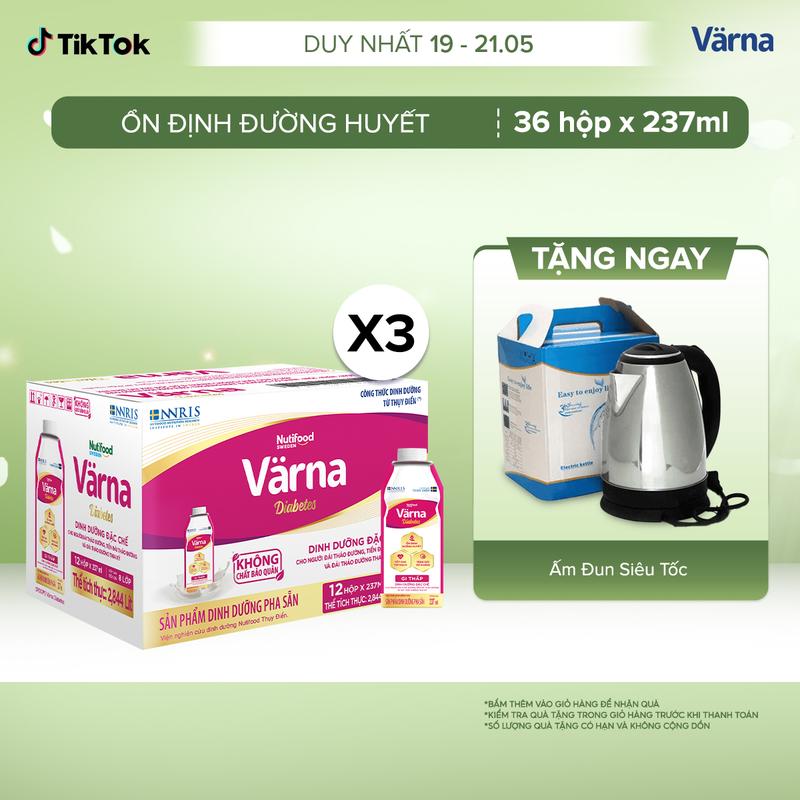 Combo 3 thùng 12 Sữa Bột Pha Sẵn Varna Diabetes - Hỗ Trợ Ổn Định Đường Huyết (36 hộp x 237ml) 0