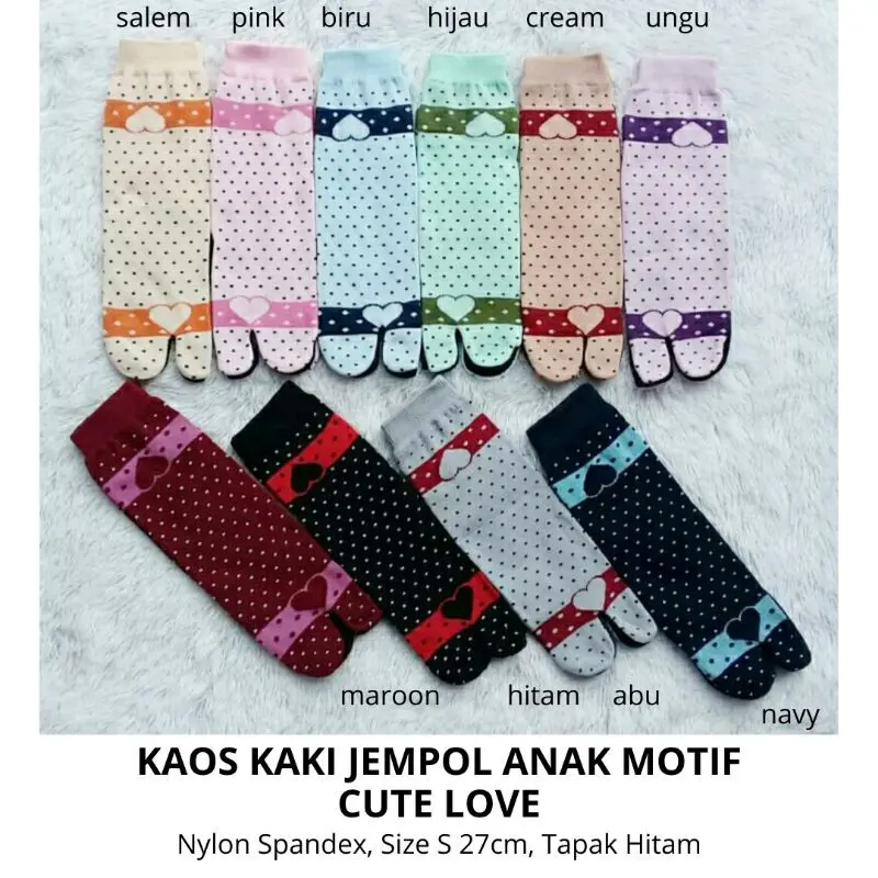 Kaos Kaki Jempol Anak Perempuan Motif Cute Love (Tapak Hitam, Tebal, Nylon Spandex, Usia SD, Murah) Fashion