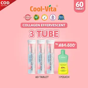[IDS1 - 60+1] 60 Tablet (3 Tube) Coolvita Collagen Effervescent (1 Tube @20 Tablet) + 1 Pouch Minuman Rasa Buah dan Sayuran | Mengandung 500mg Fish Collagen dan 100mg Vit C per Tube | Membantu Menjaga Kesehatan Kulit