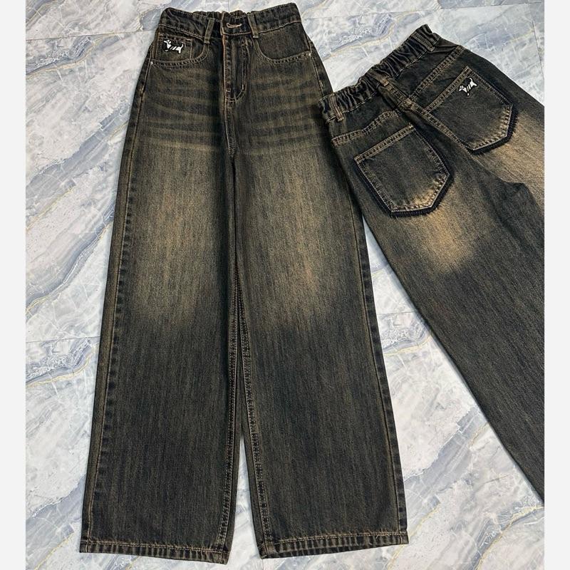 92 98cm S-4XL 152 Quần Jean Nữ Lưng Thun Ống Suông Dành Cho Nấm Lùn Dài 98cm Ống Rộng 26cm