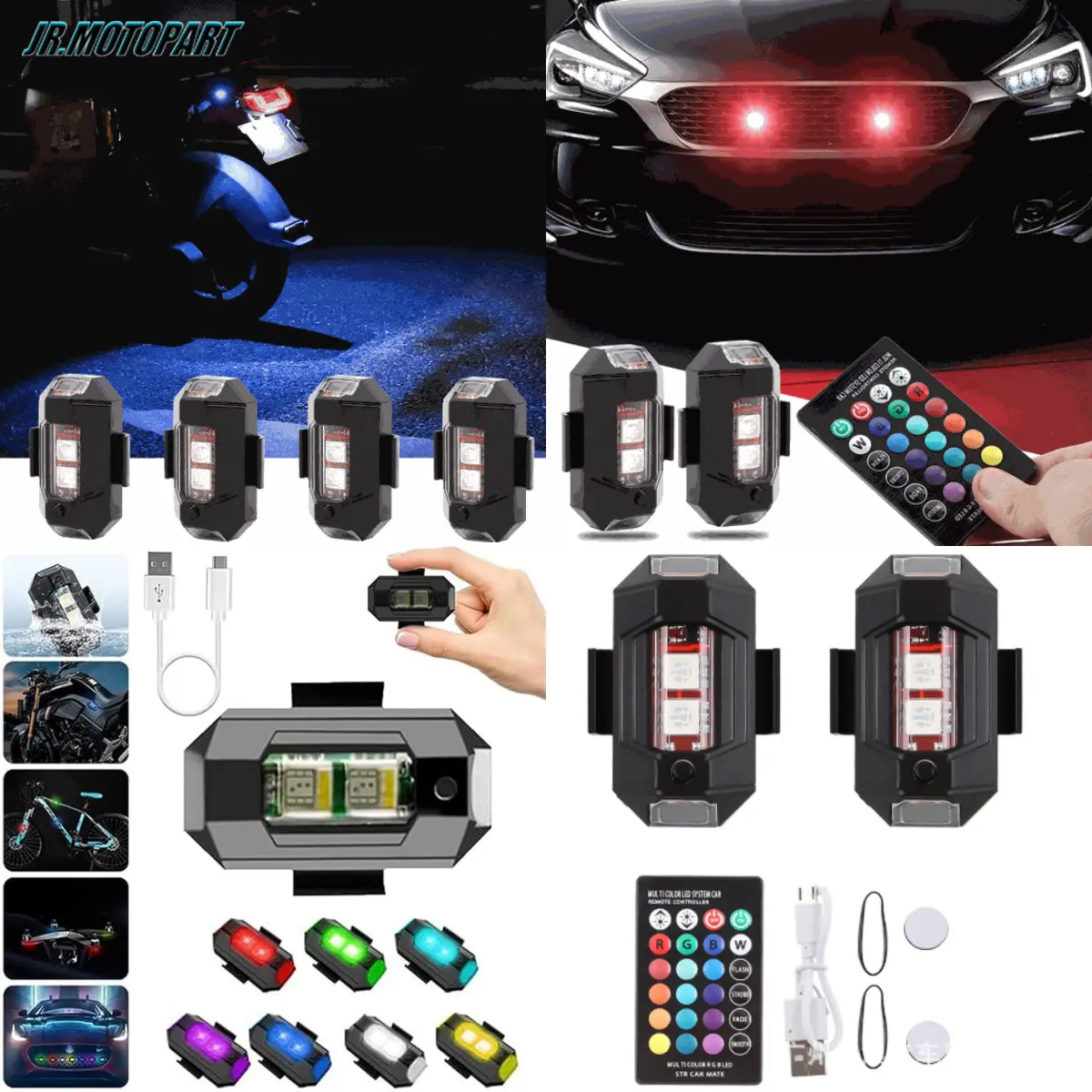 [Jrmoto] Lampu LED Kolong Sepeda Motor Mobil 7 Warna Universal Anti Air USB Dilengkapi 1 Remote Control + 2 Lampu Otomotif