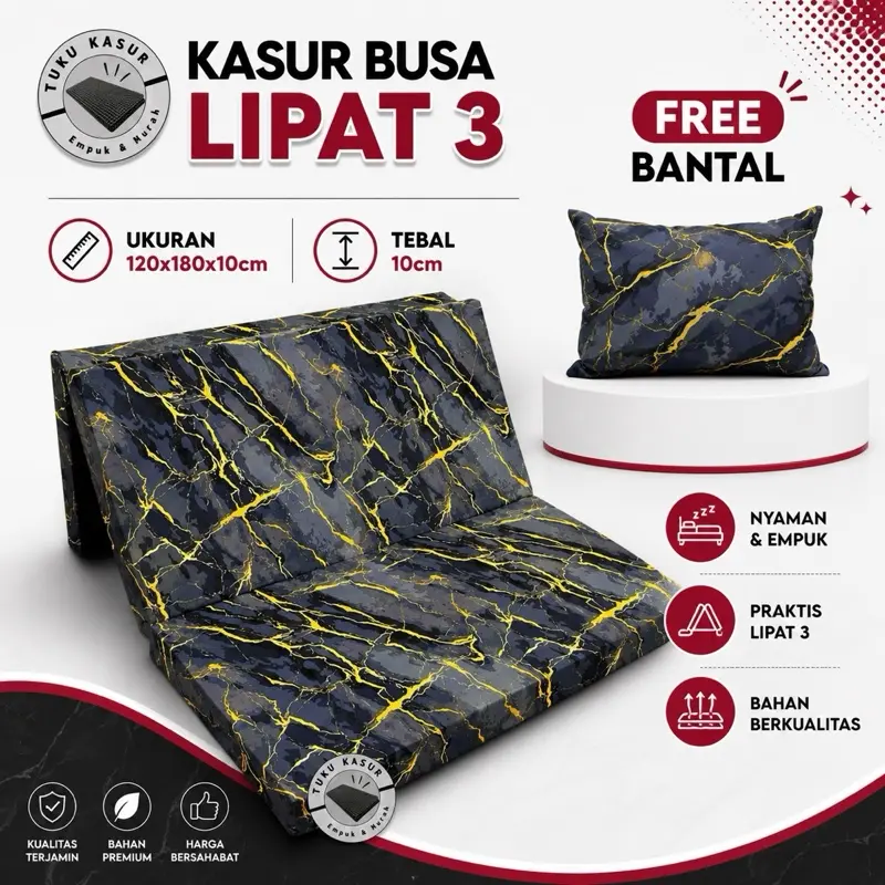 Tuku Kasur - PREMIUM KASUR BUSA LIPAT 3 TEBAL 10cm UK.120x180x10cm Untuk 2 orang