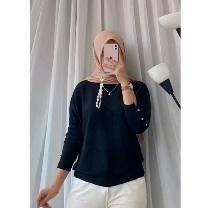 BLOUSE RIBB KNITT LENGAN KANCING MODEL TERBARU WANITA | ATASAN WANITA 0