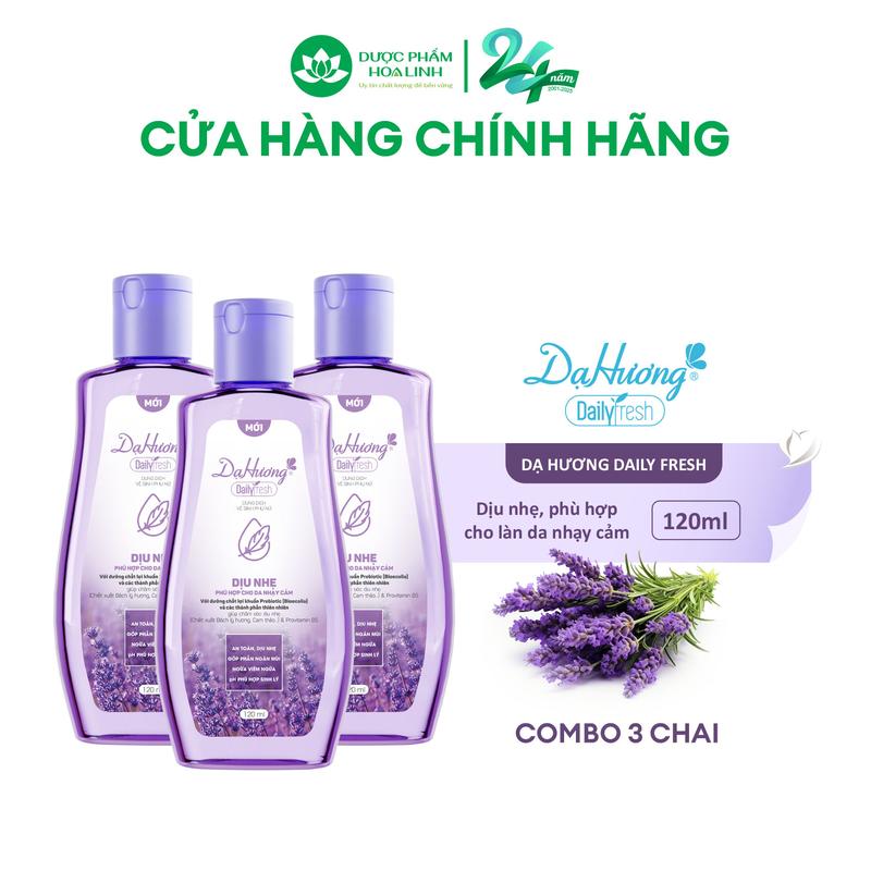 Combo 3 chai dung dịch vệ sinh Dạ Hương Daily Fresh Dịu nhẹ 120ml - Phù hợp cho DA NHẠY CẢM