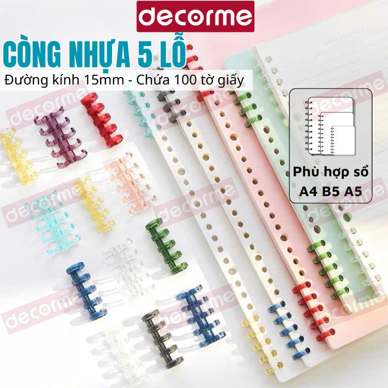 Còng nhựa cứng 5 lỗ nhiều màu phụ kiện sổ còng sổ planner bullet journal DECORME
