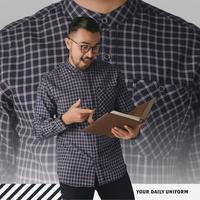 Gambar DGM Kemeja Pria Flanel Kerah Sanghai Koko Lengan Panjang Premium Kemeja Koko Navy-Cream Abiyan Series 2633 - L dari DGM FASHION Kota Tangerang Selatan 1 Tokopedia