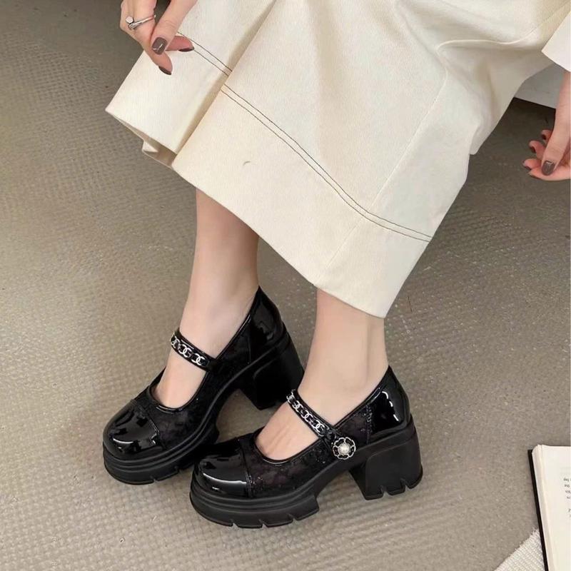 1212 Giày lolita nữ độn đế 7cm da bóng mềm quai dán hàng QC fullbox