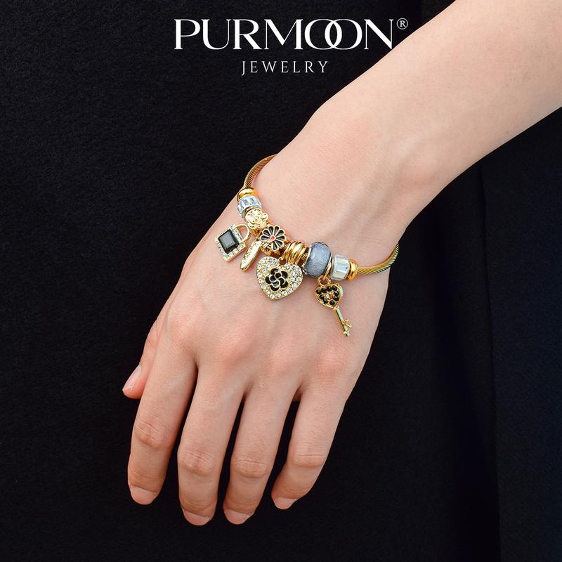 Product Introduction of Purmoon Bracelet Adjustable Girls Women's Bracelet Lucky Charm Bangles, Heart, Key, Butterfly, Tree Of Life, Clover, Animals And Ather Styles, Suitable For Christmas, Party Gifts, Memorial Gifts (Optional Gift Box) 16