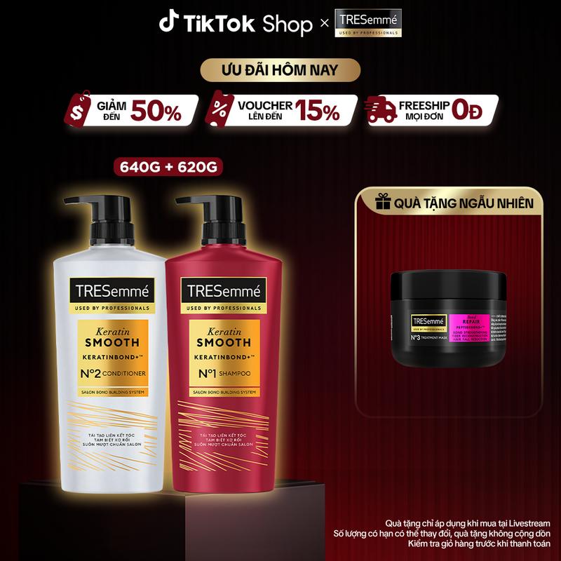 [1] Combo Dầu Gội 640g + Dầu Xả 620g TRESemmé Keratin Smooth Công Thức Hydrolyzed Keratin Hỗ Trợ Dưỡng Tóc Vào Nếp Suôn Mượt Nữ