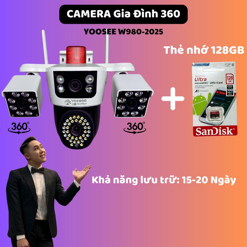 [ ĐỘC QUYỀN VINHBANHBO] Camera Yoosee Q980D 4 Mắt 3 Khung Hình 20.0MPX   + Thẻ Nhớ 128gb