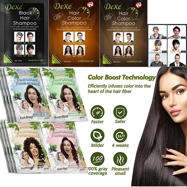 GOB - DeXe Hair Color Shampoo - Pewarna Semir Rambut Sampo Busa penghitam uban 0
