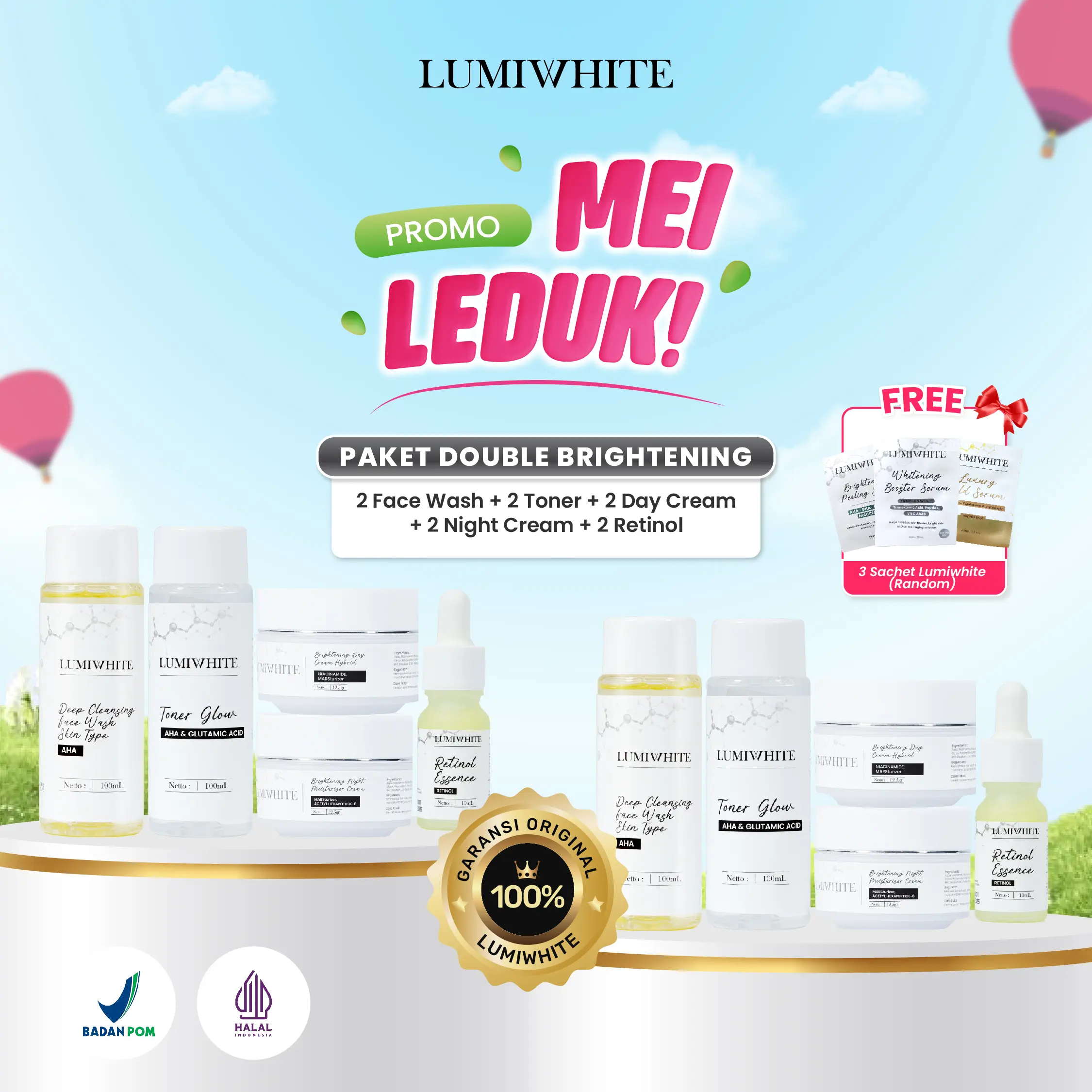 [2 PAKET] LUMIWHITE - Paket Brightening Double Glowing Lengkap Dapat Dua Paket (FREE 3 SACHET RANDOM)