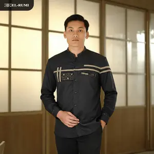 Baju Koko Pria Dewasa Elrumi Lengan Panjang Motif Zolied Warna Hitam Kombinasi Batik