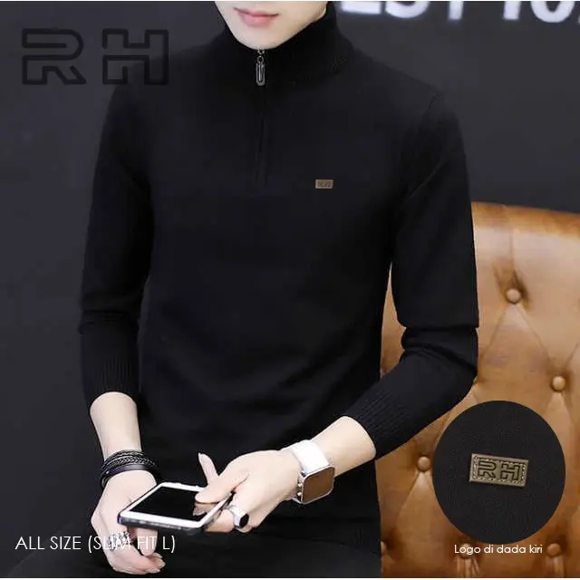Baju rajut kerah tinggi zipper / Sweater turtleneck resleting RHcollections kerah tinggi zipper pria 0