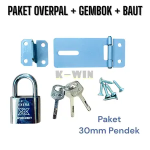 Paket Gembok Nekel 30mm + Overval Plat Cantolan Gembok 2.5 Inch Bonus Sekrup
