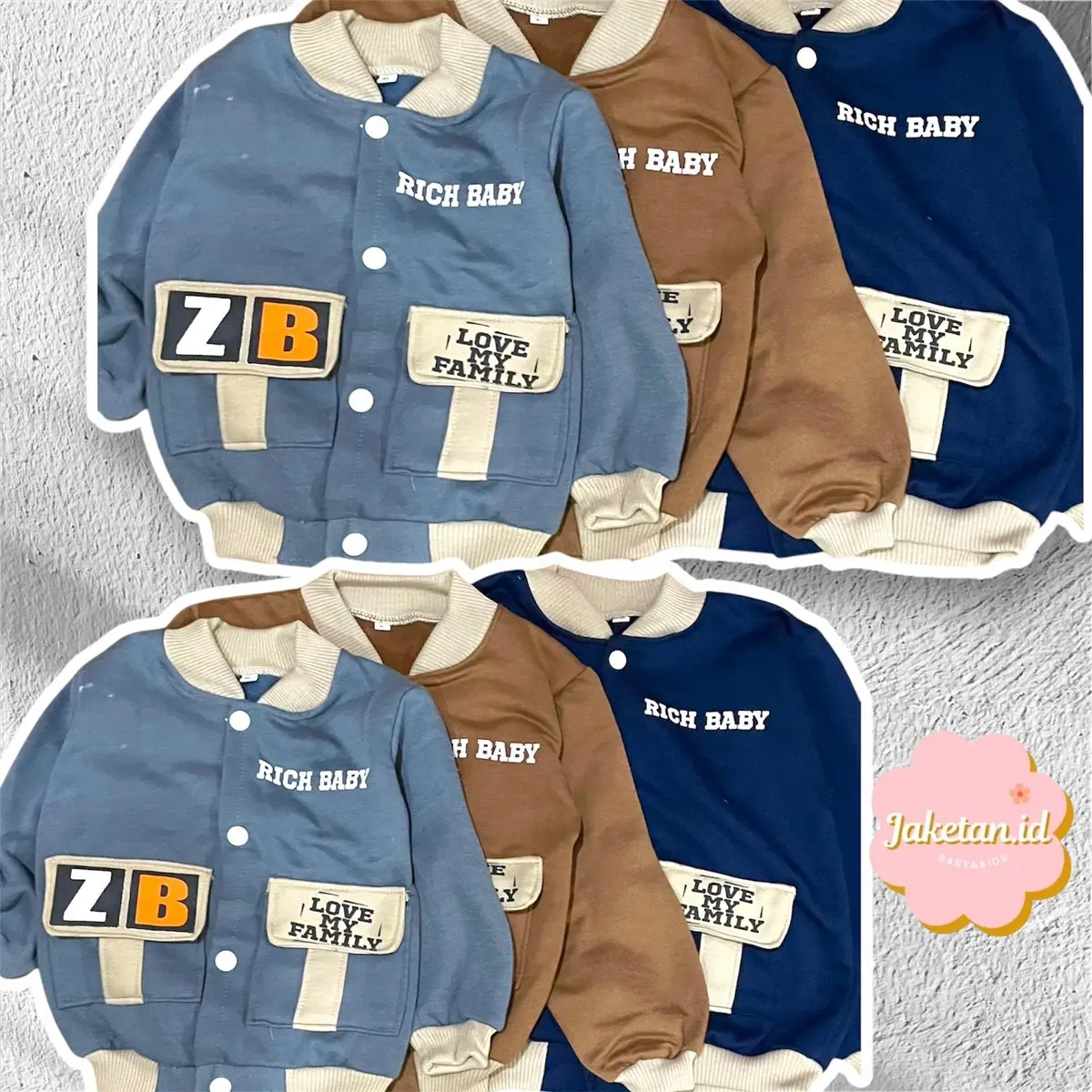 Jaketan-jaket rich baby untuk usia 0-6 tahun bahan fleece