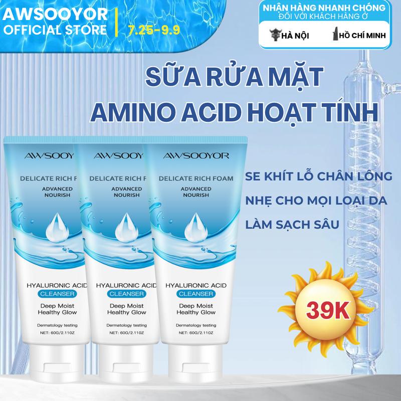 AWSOOYOR Sữa Rửa Mặt Amino Acid hoạt tính Phù Hợp Cho Cả Nam Và Nữ Sữa Rửa Mặt Làm Sạch Sâu se khít lỗ chân lông Loại Bỏ Mụn Đầu Đen Mụn Trứng Cá Kiểm Soát Dầu 60g 