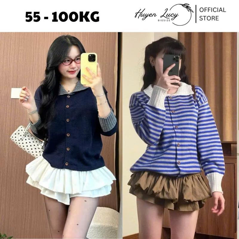 ÁO LEN CÀI CÚC PHỐI CỔ TAY nữ bigsize freesize dưới 85kg trẻ trung năng động mặc đi học đi chơi chụp ảnh Huyền Lucy Bigsize