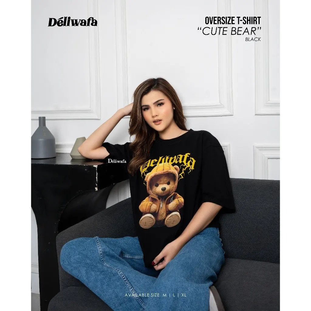 Original Deliwafa - Cute Bear | T shirt  Short Sleeved Kaos Pendek Lengan Combed Cowok