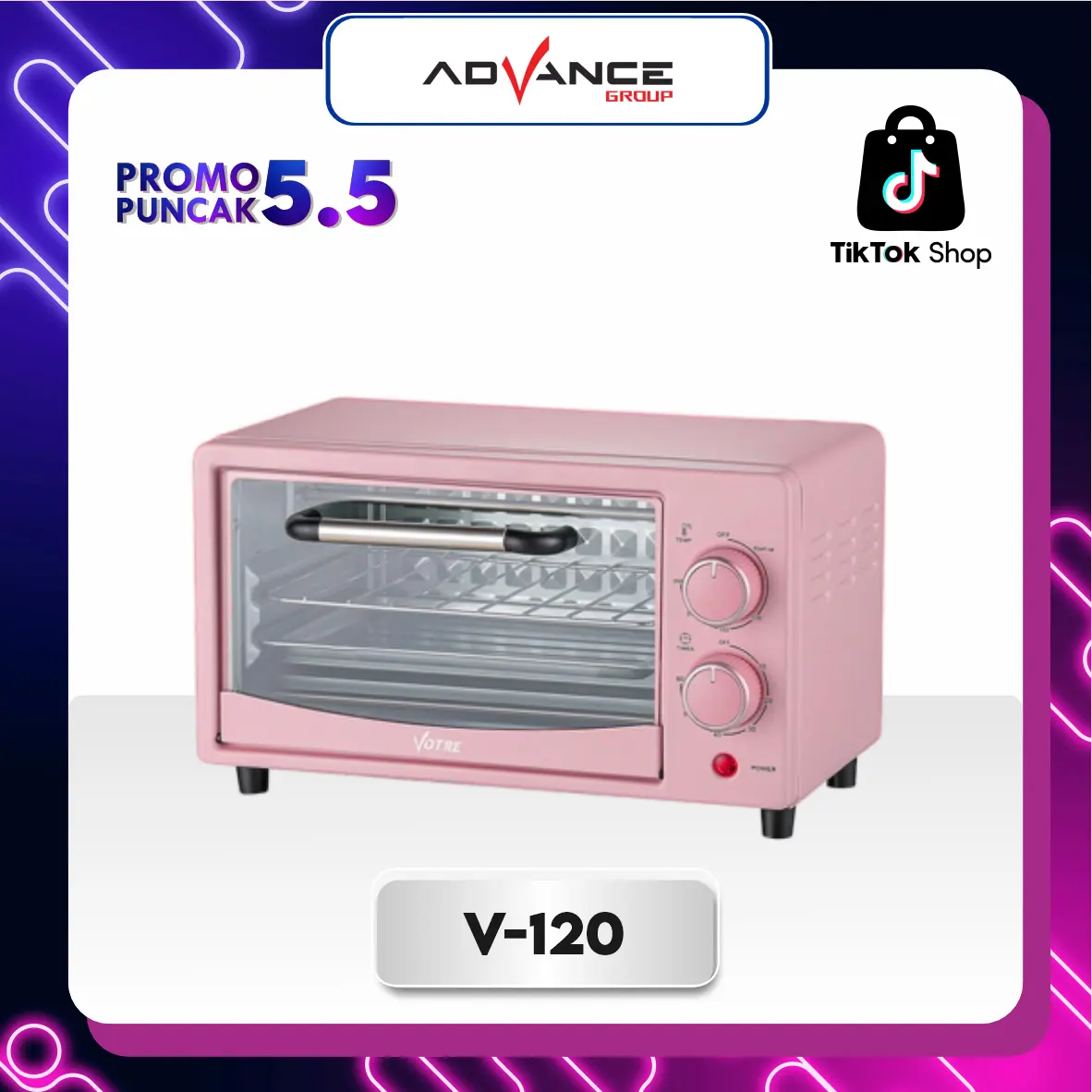 INEM JOGJA EXCLUSIVE!!! 12L Oven Listrik Pemanas Pemanggang warna cantik 400 Watt Advance VOTRE  Electric Oven V120 Kapasitas low watt  big 12L Soft Pink / soft Green Garansi Resmi Advance 1 Tahun