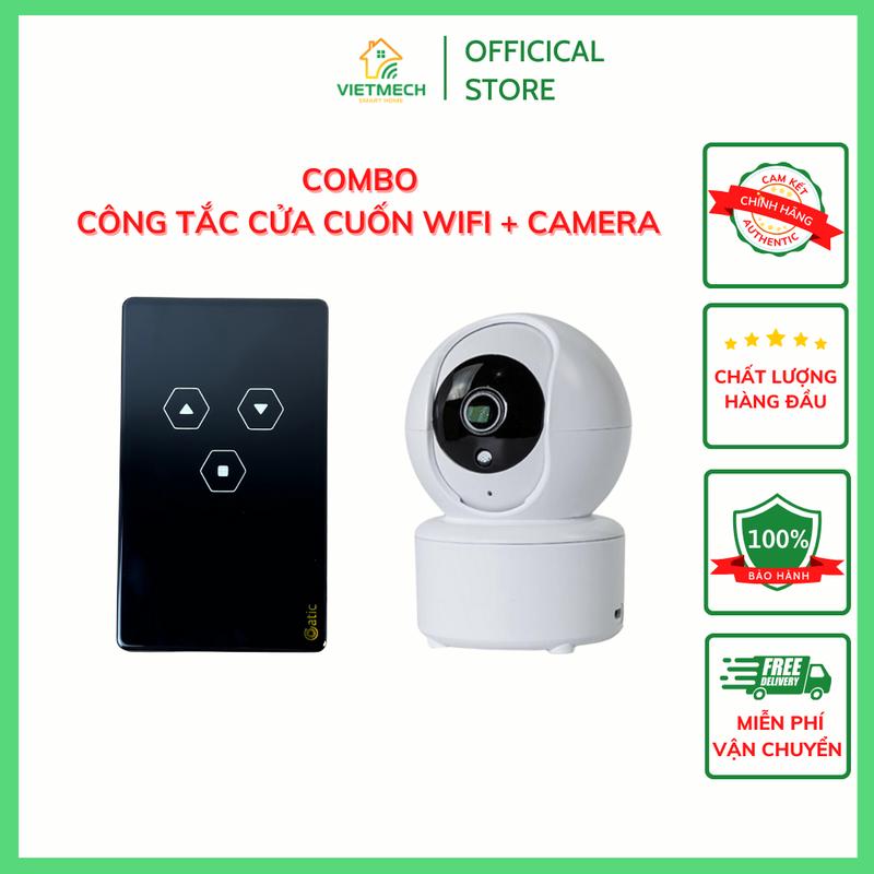 Combo công tắc cửa cuốn wifi + camera Icat Hunonic, điều khiển cửa cuốn từ xa qua App điện thoại kết hợp quan sát cửa cuốn bằng camera | Tặng kèm đế nổi lắp công tắc cửa cuốn
