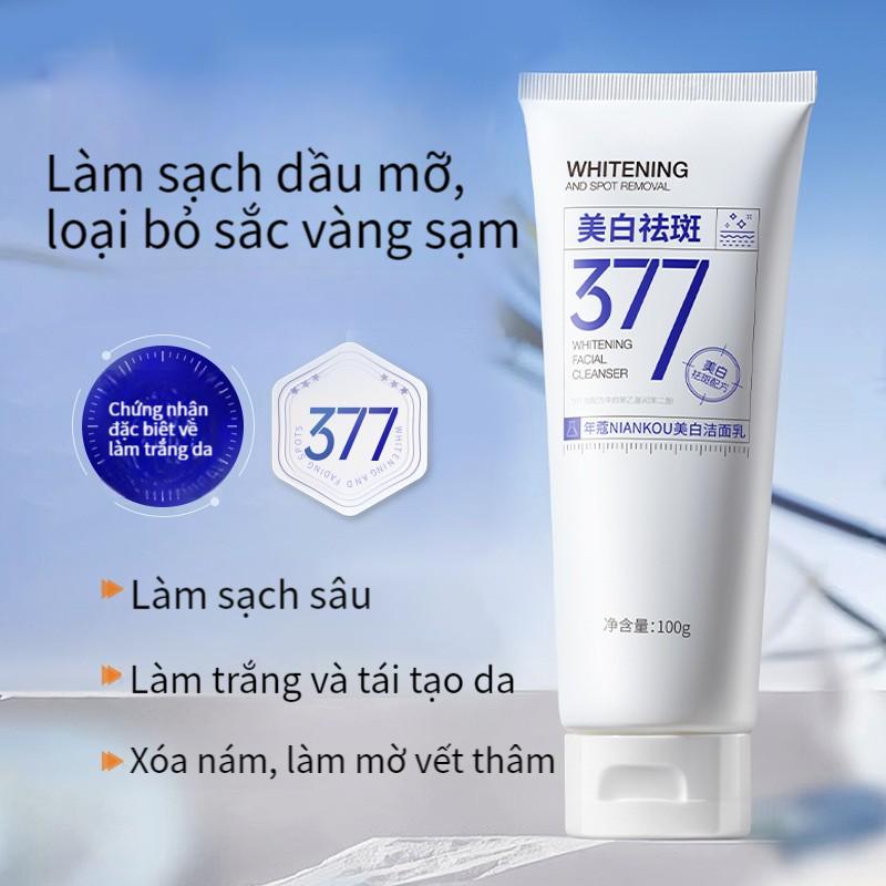 Sữa rửa mặt trắng da 377 - Sạch sâu & Tẩy trang & Dưỡng da 3 trong 1. Bọt mịn siêu cấp, cấp ẩm không khô căng, kiềm dầu hiệu quả, ngăn ngừa mụn. Dùng được cho da nhạy cảm, phù hợp cho cả nam và nữ. (100g) kemm at vang