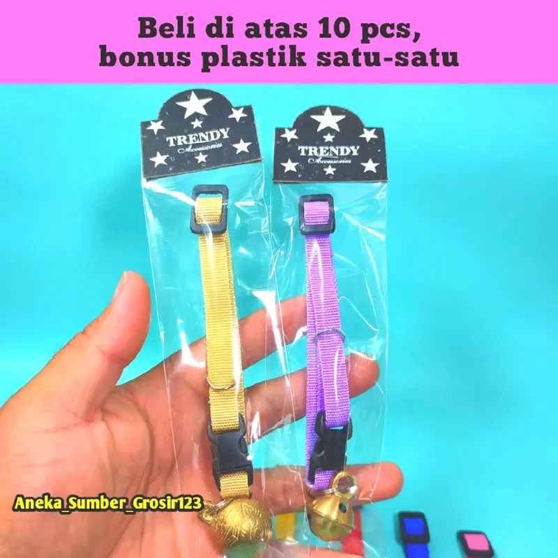 Kalung kucing anjing lonceng kuningan impor dan lokal model tali katun polos anti luntur dan karat suara kencang 4