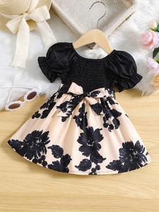 Vestido bebé fruncido para niñas de 0 a 3 años, vestido de fiesta floral cómodo, prenda ajustada con estampado completo, perfecto para los más pequeños