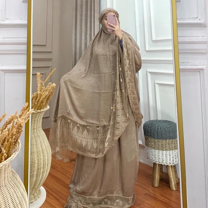 Aisyah mukena santorini silk set tas mukena hari raya terbaru 4