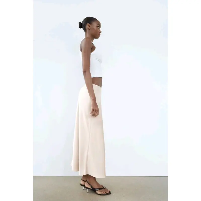 Rok Wanita zrrr Satin Effect Midi Skit 3