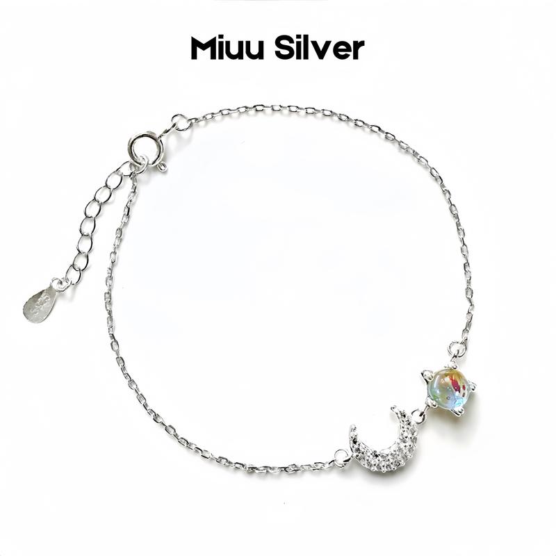  Lắc tay nữ Miuu Silver vòng tay bạc đính đá mặt trăng moonstone Nhật Nguyệt 