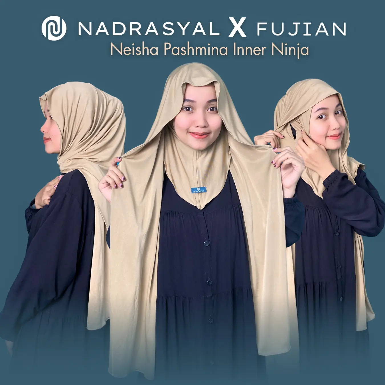 NADRASYAL - NEISHA Pashmina Inner Ninja Instan Jersey Kerudung Simpel Menyatu Inner Menutup Leher BRAND Jilbab Muslim Santai