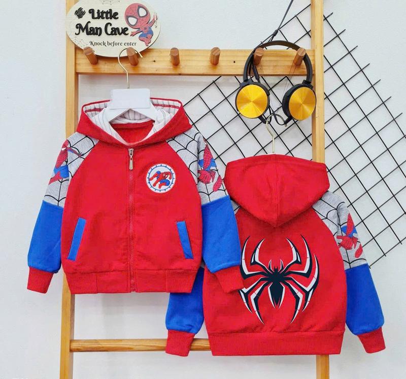 Áo khoác bé trai 10kg-38kg hình siêu nhân nhện chất vải da cá mềm mịn co giản 4 chiều