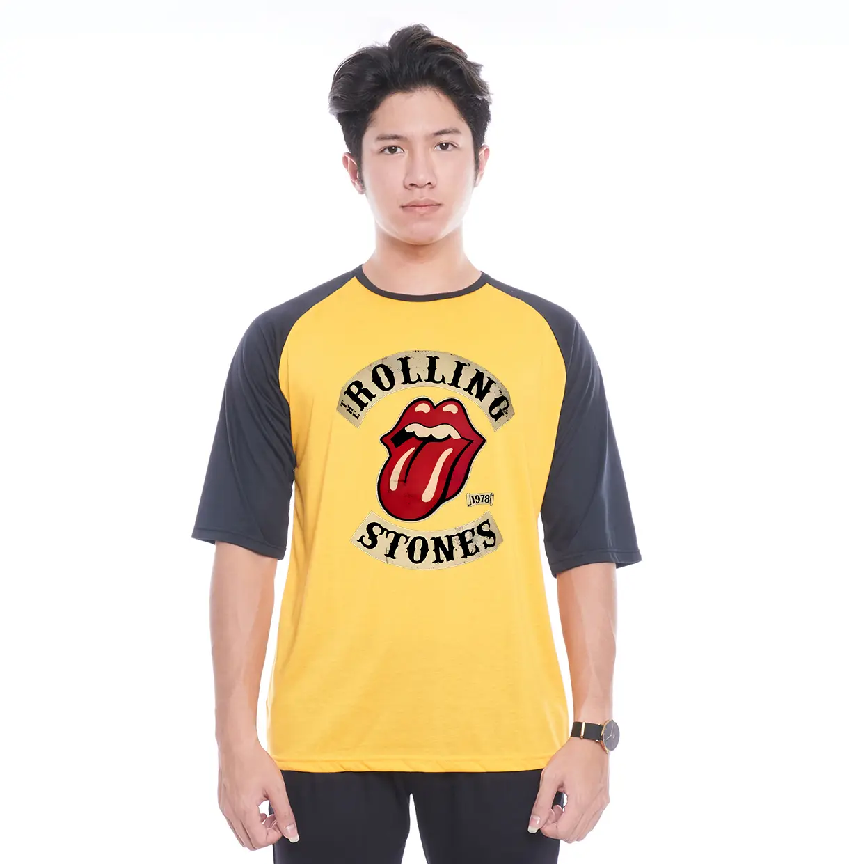 Kaos Raglan Lengan 3/4 Kombinasi warna Gambar RollingStne